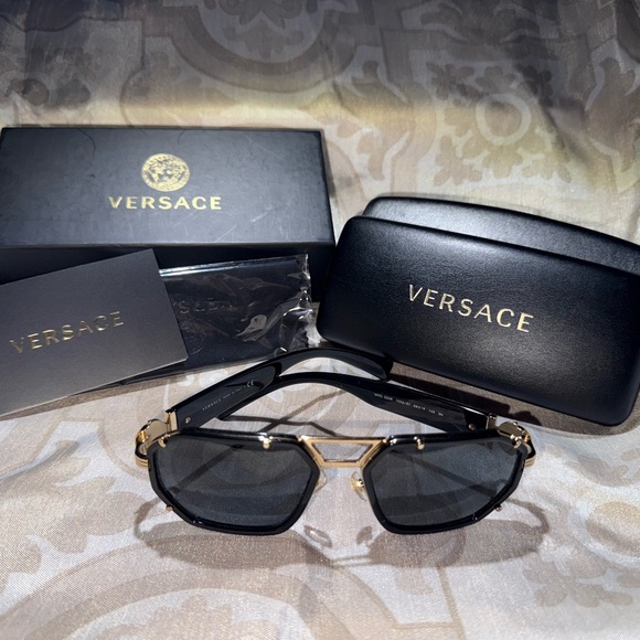 Versace Black and Gold Geometric Sunglasses - Picture 1 of 3